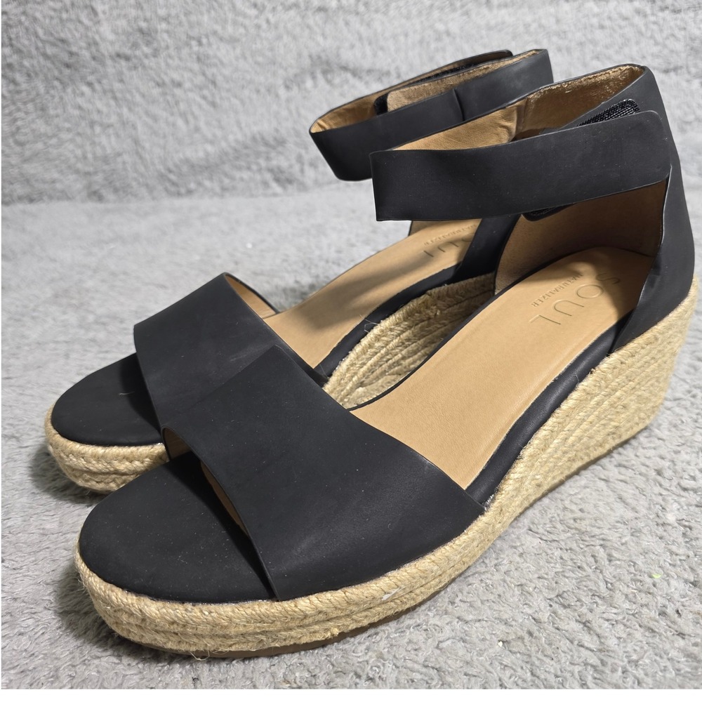 SOUL Naturalizer Womens Black Wedge Espadrille Sandals Ankle Strap Size 11M